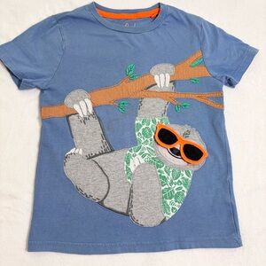 Mini Boden Boys Kids Blue Sloth Sporting Sunglasses Shirt Tee Top Size 8-9Y